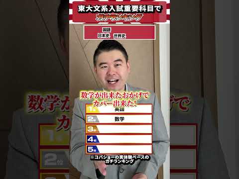 東大の文系入試で重要な科目でガチランキング！ コバショー 個別指導塾castdice 大学受験 shorts ランキング サムネイル