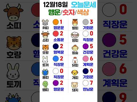 띠별 오늘의 운세 12월 18일! 🔮 당신의 행운 색깔과 숫자는? | 운세 대공개 ✨ 오늘의운세 띠별운세… サムネイル