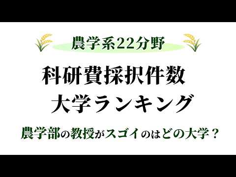 【農学系22分野】科研費採択件数大学ランキング【研究力】