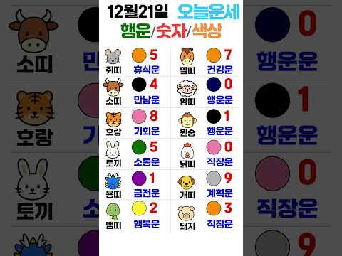 띠별 오늘의 운세 12월 21일! 🔮 당신의 행운 색깔과 숫자는? | 운세 대공개 ✨ #오늘의운세 #띠별운… サムネイル