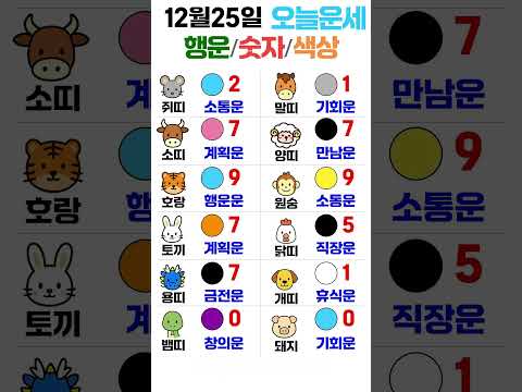 띠별 오늘의 운세 12월 25일! 🔮 당신의 행운 색깔과 숫자는? | 운세 대공개 ✨ 오늘의운세 띠별운세… サムネイル
