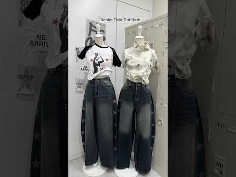 【デニムを使った双子コーデ🩶🖤】参考にしてみてね🫶shorts fashion wego outfit カジュアル 韓… サムネイル